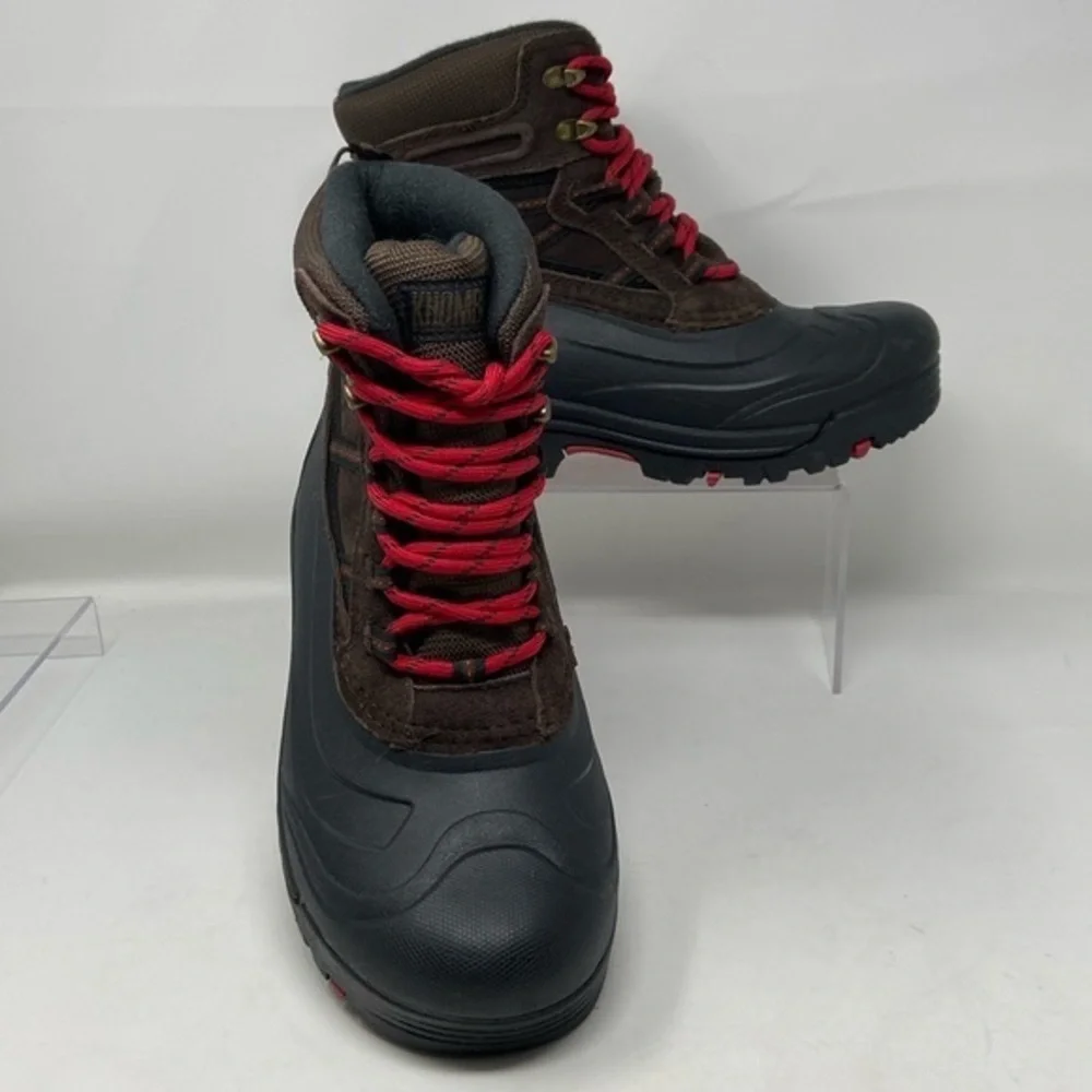 NWT Khombu Brown/Black w/Red Laces Leather Winter Snow Boots Size 9